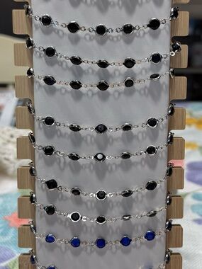 Hand Crafted Black and Blue Faceted Stone Chain Bracelets. Sold individually